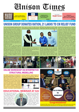 Unison Group Donates Ration, 21 Lakhs to Cm Relief Fund