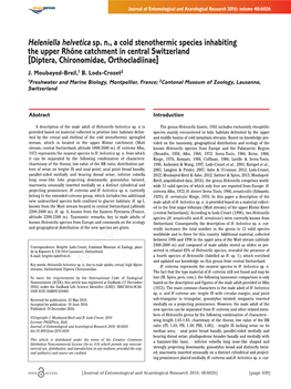 Heleniella Helvetica Sp. N., a Cold Stenothermic Species Inhabiting the Upper Rhône Catchment in Central Switzerland [Diptera, Chironomidae, Orthocladiinae] J