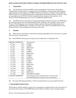 Women's World Championship Match 2013 REGULATIONS FOR