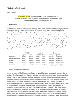 The Essive in North Saami Jussi Ylikoski Preliminary Version