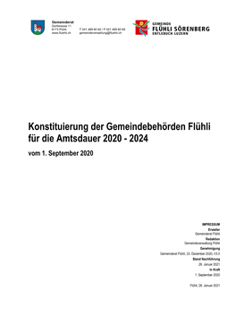 Konstituierung Der Gemeindebehörden Flühli Für Die Amtsdauer 2020 - 2024 Vom 1