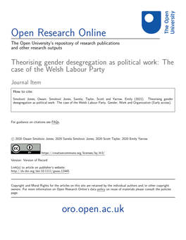 Theorising Gender Desegregation As Political Work: the Case of the Welsh Labour Party