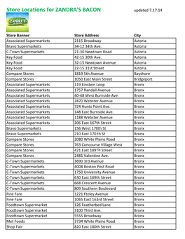 Store Locations for ZANDRA's BACON Updated 7.17.14