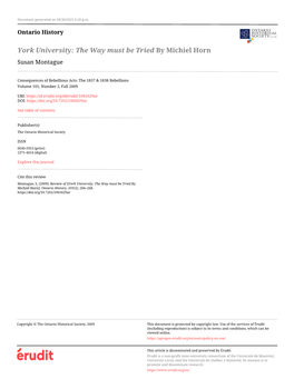 York University: the Way Must Be Tried by Michiel Horn Susan Montague