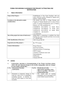 Form-I for Seeking Clearance for Project Attracting Crz Notification