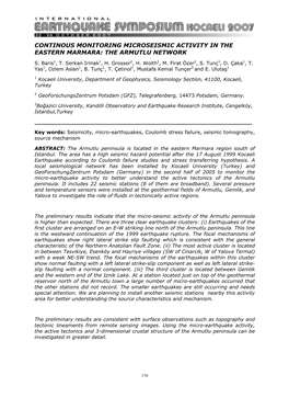 Continous Monitoring Microseismic Activity in the Eastern Marmara: the Armutlu Network