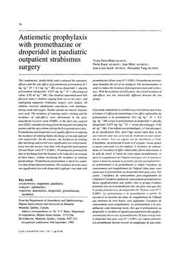 Antiemetic Prophylaxis with Promethazine Or Droperidol in Paediatric Outpatient Strabismus Surgery