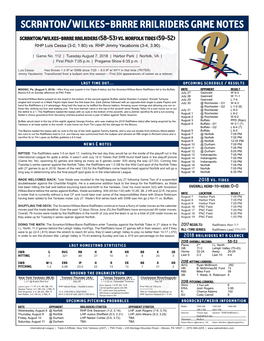 Scranton/Wilkes-Barre Railriders Game Notes