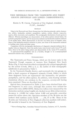 Vein Minerals from the Tamworth and Parry Groups(Devonian and Lower Carboniferous), N.S.W