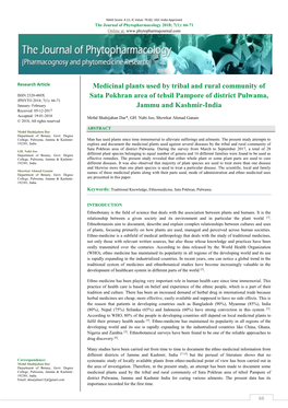 Medicinal Plants Used by Tribal and Rural Community of Sata Pokhran Area of Tehsil Pampore of District Pulwama, Jammu and Kashmir-India