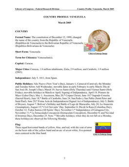 Federal Research Division Country Profile: Venezuela, March 2005