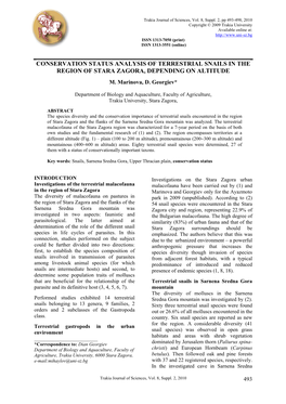 Conservation Status Analysis of Terrestrial Snails in the Region of Stara Zagora, Depending on Altitude