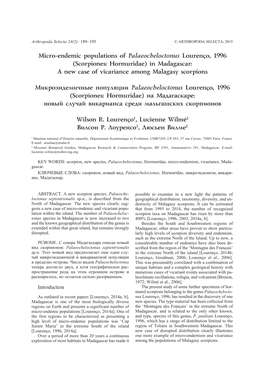 Micro-Endemic Populations of Palaeocheloctonus Lourenço, 1996 (Scorpiones: Hormuridae) in Madagascar: a New Case of Vicariance Among Malagasy Scorpions