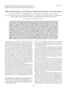 Microbial Ecology of an Extreme Acidic Environment, the Tinto River E