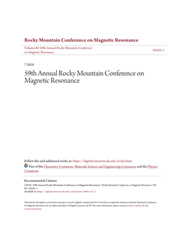 59Th Annual Rocky Mountain Conference on Magnetic Resonance