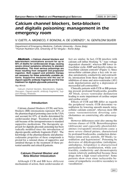 Calcium Channel Blockers, Beta-Blockers and Digitalis Poisoning: Management in the Emergency Room