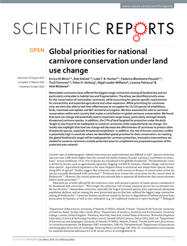 Global Priorities for National Carnivore Conservation Under Land Use Change Received: 25 August 2015 Enrico Di Minin1,2, Rob Slotow2,3, Luke T