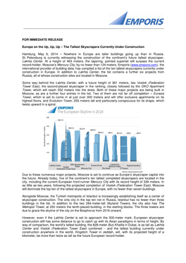 FOR IMMEDIATE RELEASE Europe on the Up, Up, up – the Tallest