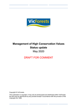 Management of High Conservation Values Status Update May 2020