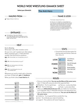 World Wide Wrestling Gimmick Sheet