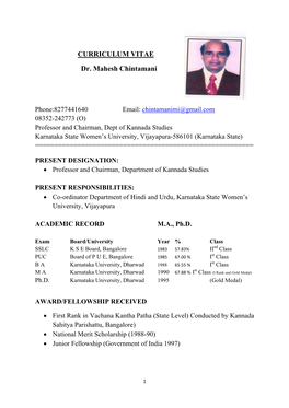 CURRICULUM VITAE Dr. Mahesh Chintamani