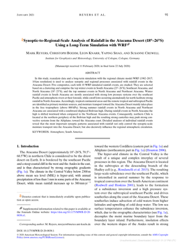 Synoptic-To-Regional-Scale Analysis of Rainfall in the Atacama Desert (18°–26°S) Using a Long-Term Simulation with WRF