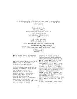 A Bibliography of Publications on Cryptography: 2000–2009