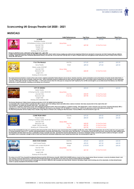 MUSICALS Scancoming UK Groups Theatre List 2020