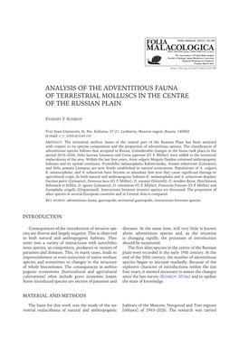 Analysis of the Adventitious Fauna of Terrestrial Molluscs in the Centre of the Russian Plain