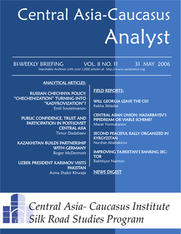 Central Asia-Caucasus Analyst Vol 8, No 11