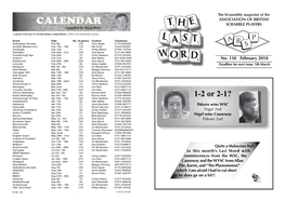 CALENDAR SCRABBLE PLAYERS Compiled by Steve Perry