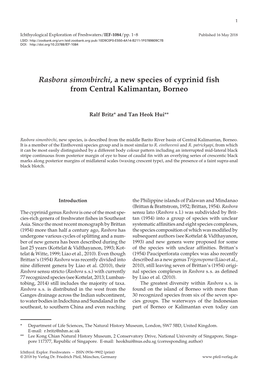 Rasbora Simonbirchi, a New Species of Cyprinid Fish from Central Kalimantan, Borneo