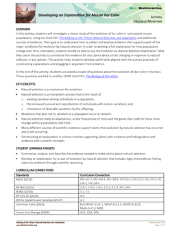 Developing an Explanation for Mouse Fur Color Activity Educator Materials