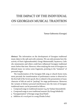 The Impact of the Individual on Georgian Musical Tradition