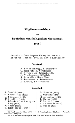 Mitgliederverzeichnis Deutschen Ornithologischen Gesellschaft