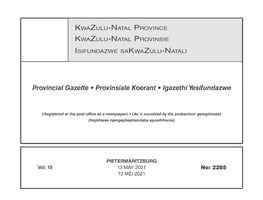 Provincial Gazette • Provinsiale Koeranf • Igazefhi Yesifundazwe