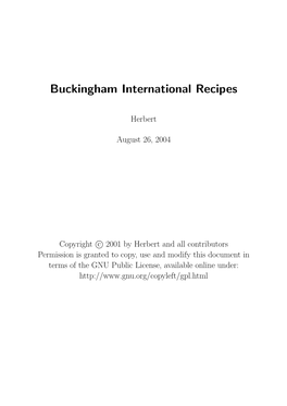 Buckingham International Recipes