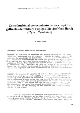 Contribución Al Conocimiento De Los Cinípidos Gallicolas De Robles Y Quejigos III:Andncus Hartig (Hym., Cynipidae)