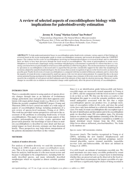 A Review of Selected Aspects of Coccolithophore Biology with Implications for Paleobiodiversity Estimation