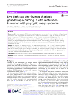 Live Birth Rate After Human Chorionic Gonadotropin Priming in Vitro Maturation in Women with Polycystic Ovary Syndrome V