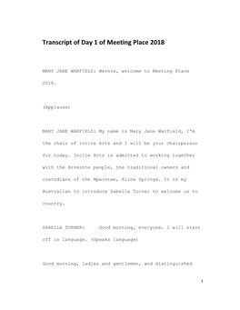 Transcript of Day 1 of Meeting Place 2018