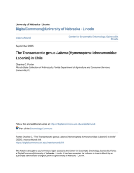 The Transantarctic Genus Labena (Hymenoptera: Ichneumonidae: Labenini) in Chile