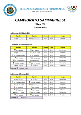 CAMPIONATO SAMMARINESE 2020 - 2021 Girone Unico