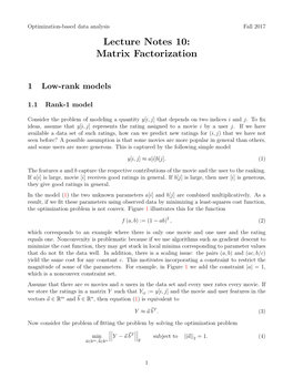 Lecture Notes 10: Matrix Factorization