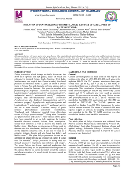 Isolation of Pentandraone from Methanolic Extract