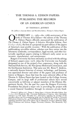 The Thomas A. Edison Papers: Publishing the Records of an American Genius