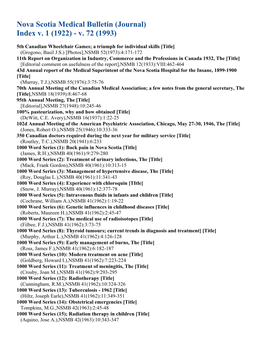 Nova Scotia Medical Bulletin (Journal) Index V