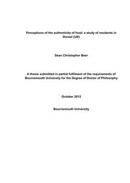 Perceptions of the Authenticity of Food: a Study of Residents in Dorset (UK)