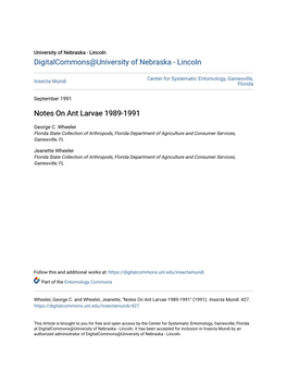 Notes on Ant Larvae 1989-1991