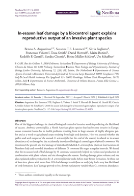 In-Season Leaf Damage by a Biocontrol Agent Explains Reproductive Output of an Invasive Plant Species